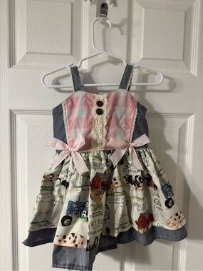 Pink Plaid & Farm Print Sundress with Lace Bows